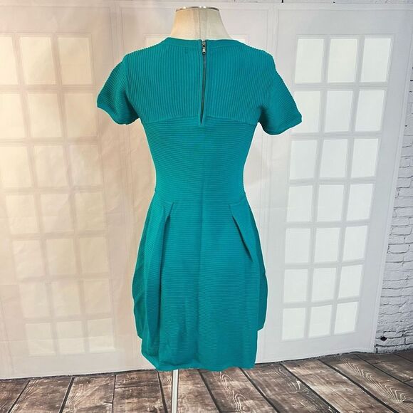 Shoshanna teal green blue short sleeve ribbed pleated dress size medium - Picture 5 of 9